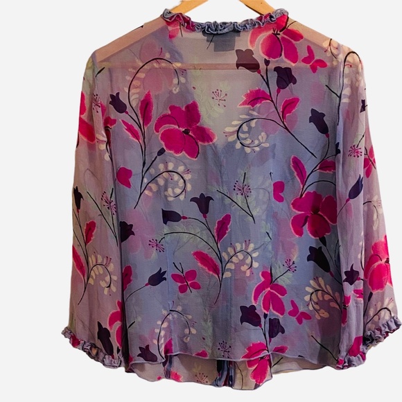 Tess Studio Silk Sheer Button Down Floral Blouse Women Size 8 - Picture 2 of 10